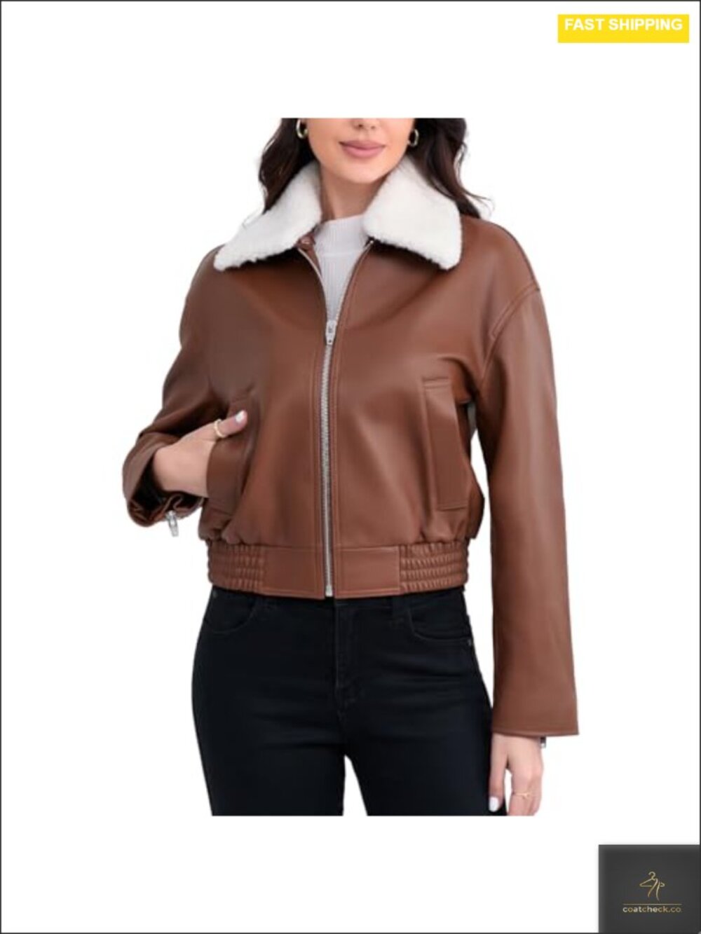 Women's Real Lambskin Leather Cropped Bomber Jacket Removable Faux Fur Collar